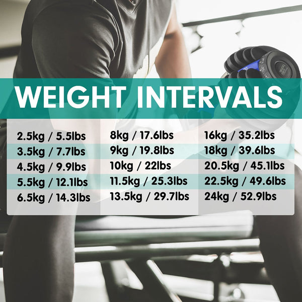 Powertrain  24KG Adjustable Home Gym Dumbbell - Blue Powertrain