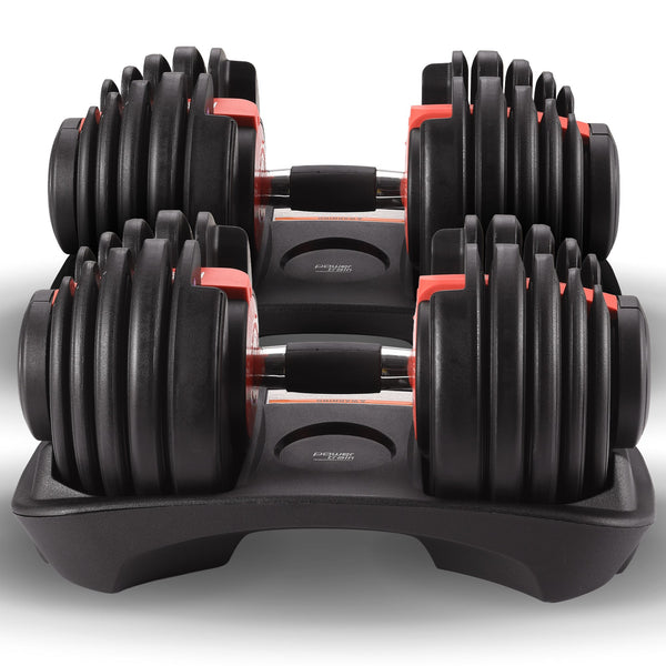 Powertrain 48kg Adjustable Dumbbells with Dumbbell Stand – Red Powertrain