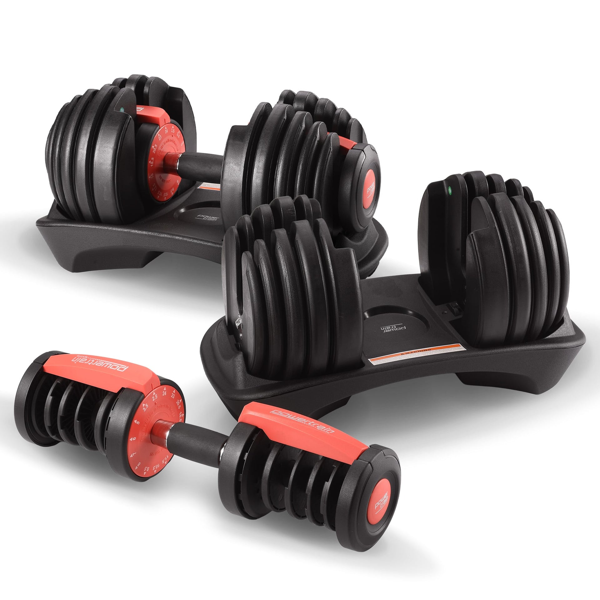 Powertrain 48kg Adjustable Dumbbells with Dumbbell Stand – Red Powertrain