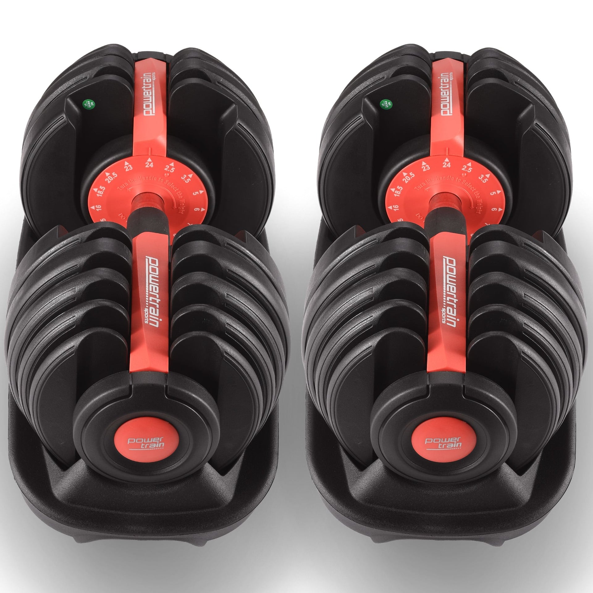 Powertrain 48kg Adjustable Dumbbells with Dumbbell Stand – Red Powertrain