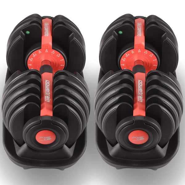 Powertrain 48kg Adjustable Dumbbells with Dumbbell Stand – Red Powertrain
