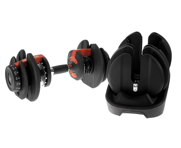 Powertrain 2x 24kg  Adjustable Dumbbells with Stand Powertrain