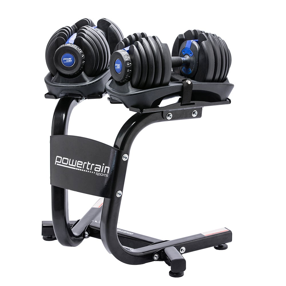 Powertrain 48KG Adjustable Dumbbell Set With Stand Blue Powertrain