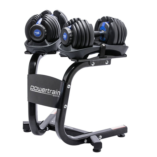 Powertrain 48KG Adjustable Dumbbell Set With Stand Blue Powertrain