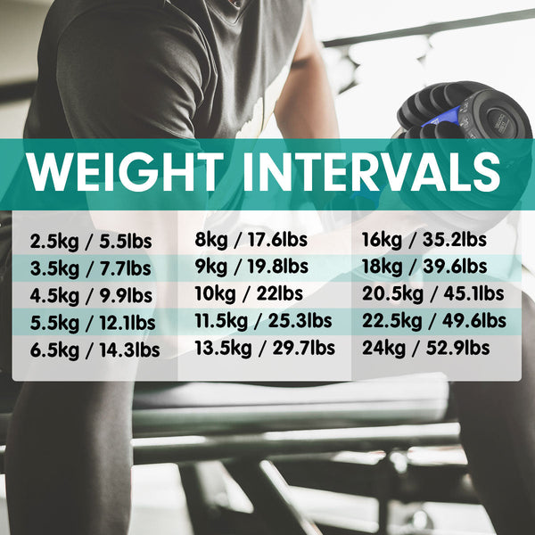 Powertrain 48KG Adjustable Dumbbell Set With Stand Blue Powertrain