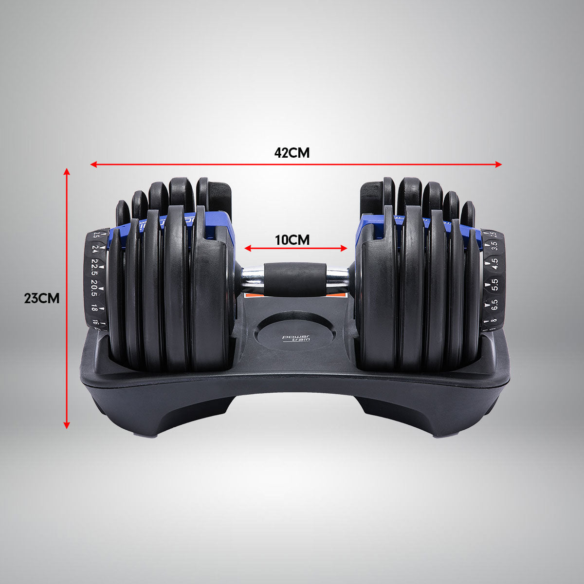 Powertrain 48KG Adjustable Dumbbell Set With Stand Blue Powertrain