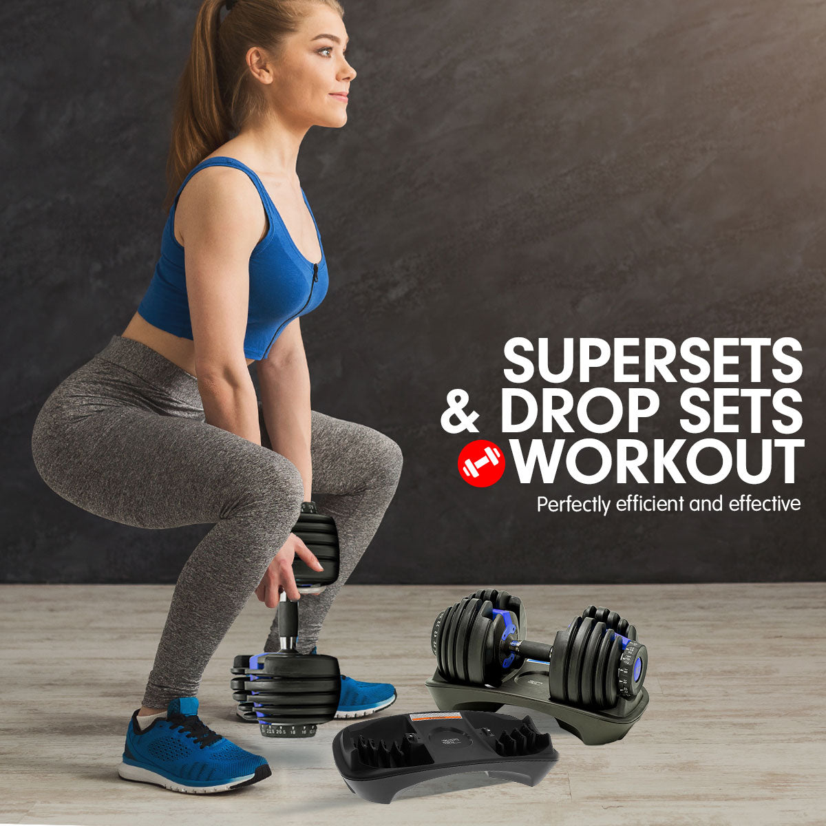 Powertrain 48KG Adjustable Dumbbell Set With Stand Blue Powertrain