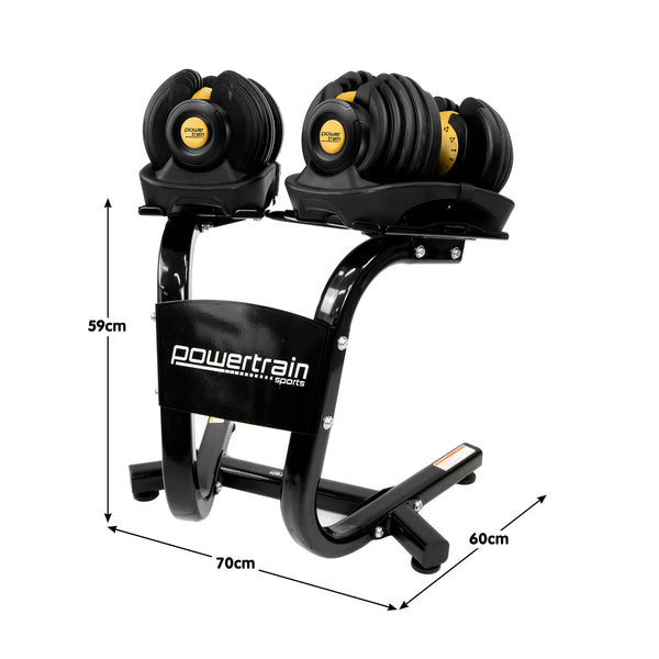 Powertrain  48KG Adjustable Dumbbell Set With Stand - Gold Awezingly