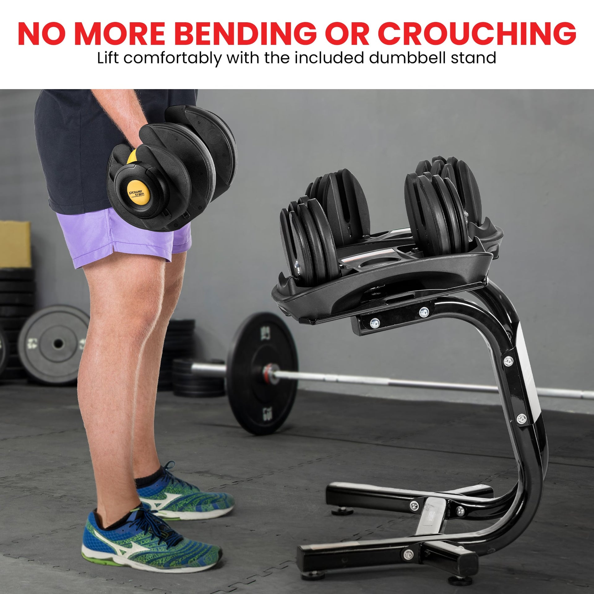 Powertrain  48KG Adjustable Dumbbell Set With Stand - Gold Awezingly