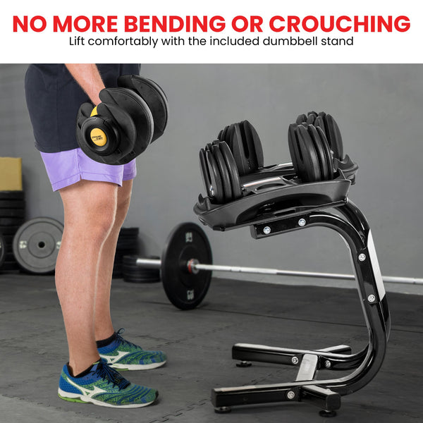 Powertrain  48KG Adjustable Dumbbell Set With Stand - Gold Awezingly