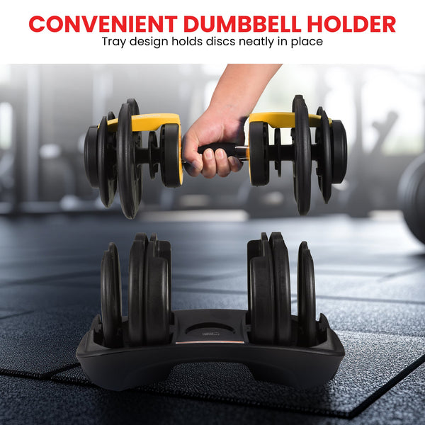 Powertrain  48KG Adjustable Dumbbell Set With Stand - Gold Awezingly