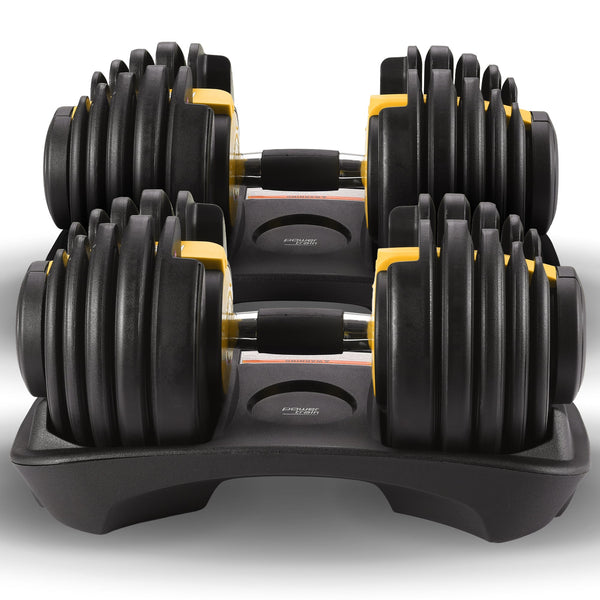 Powertrain  48KG Adjustable Dumbbell Set With Stand - Gold Awezingly