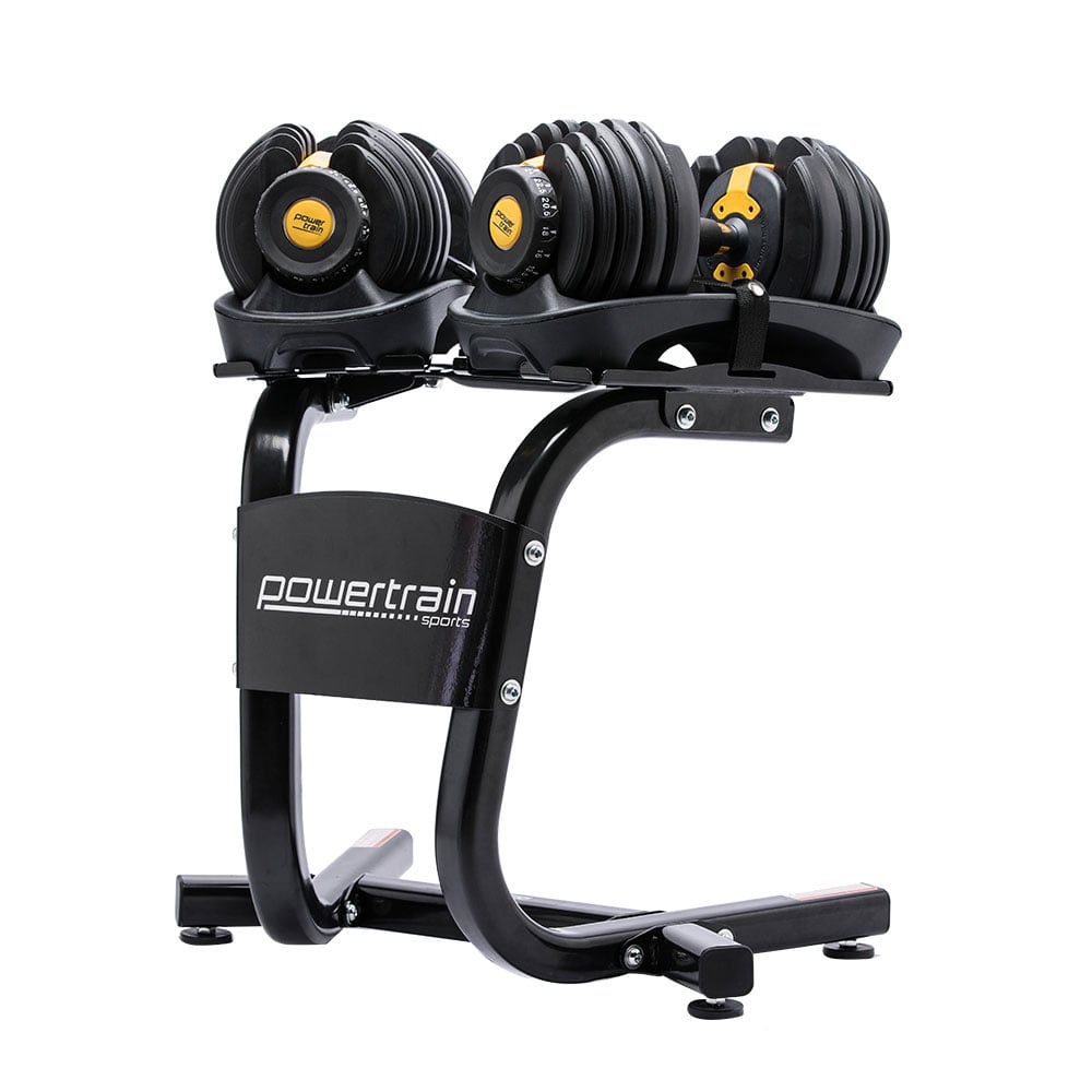 Powertrain  48KG Adjustable Dumbbell Set With Stand - Gold Powertrain