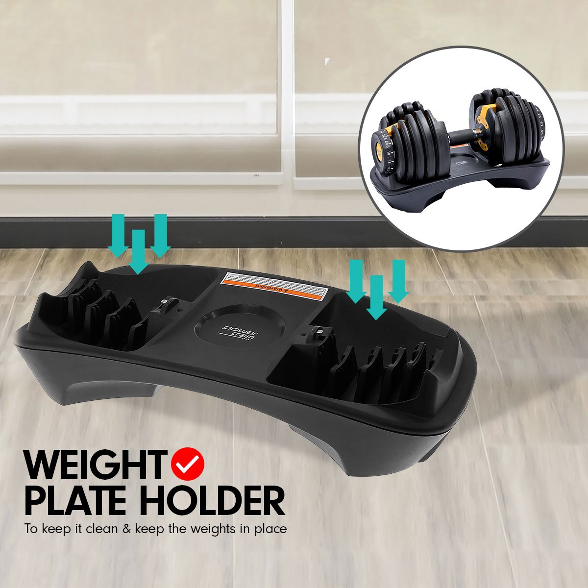 Powertrain  48KG Adjustable Dumbbell Set With Stand - Gold Powertrain
