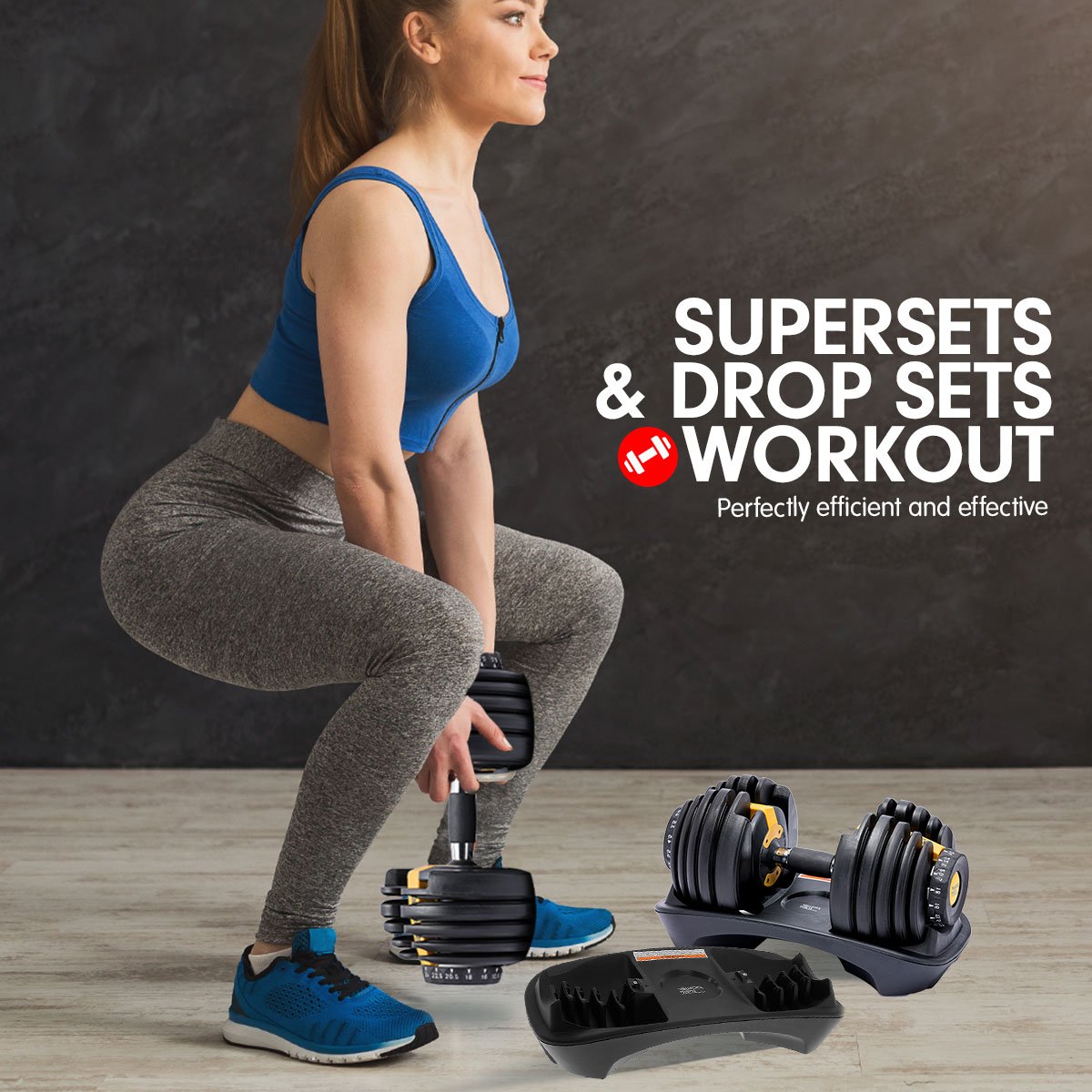 Powertrain  48KG Adjustable Dumbbell Set With Stand - Gold Powertrain