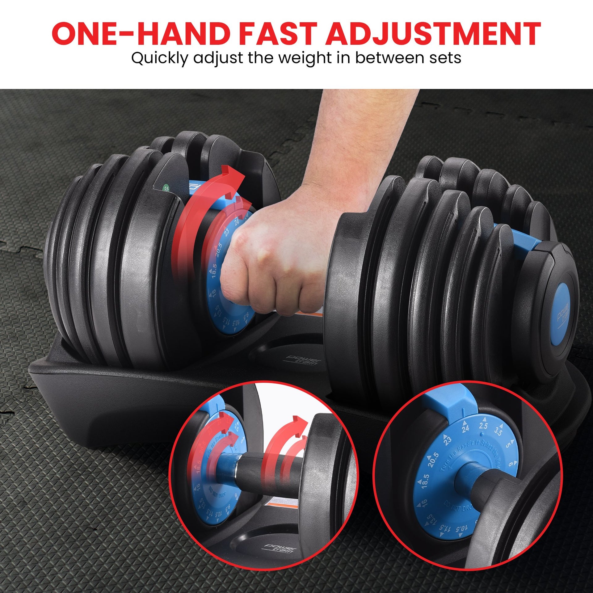 Powertrain 2x 24kg Adjustable Dumbbell Home Gym Set Awezingly