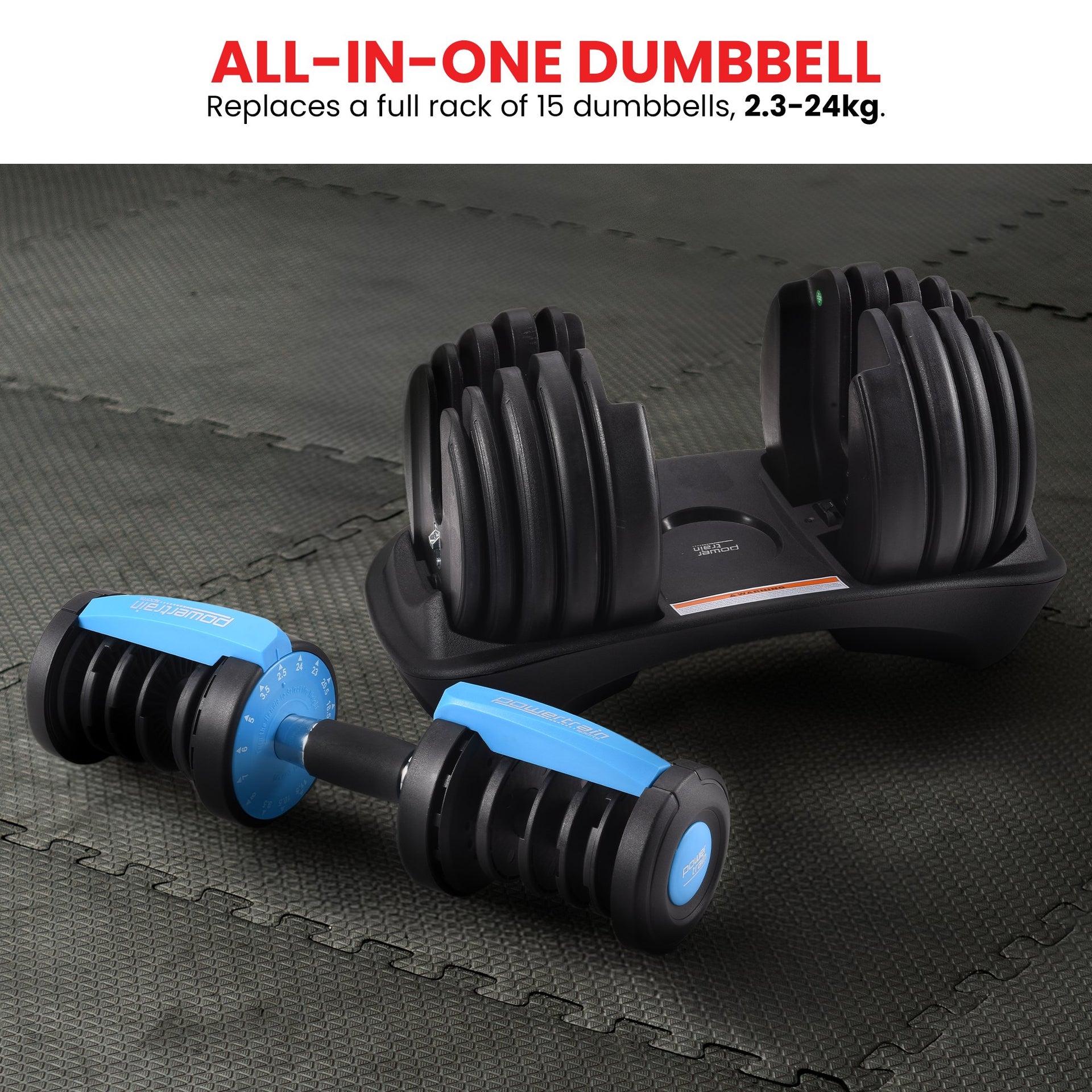Powertrain 2x 24kg Adjustable Dumbbell Home Gym Set Awezingly