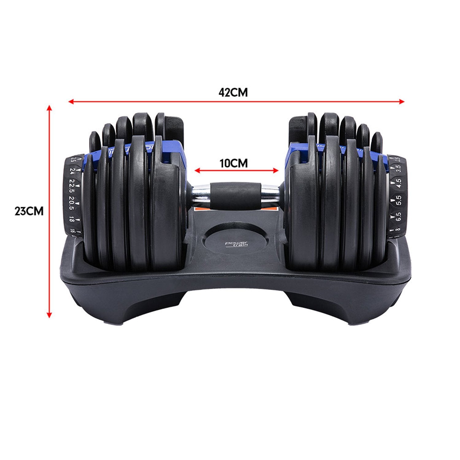 Powertrain 2x 24kg Adjustable Dumbbell Home Gym Set Powertrain