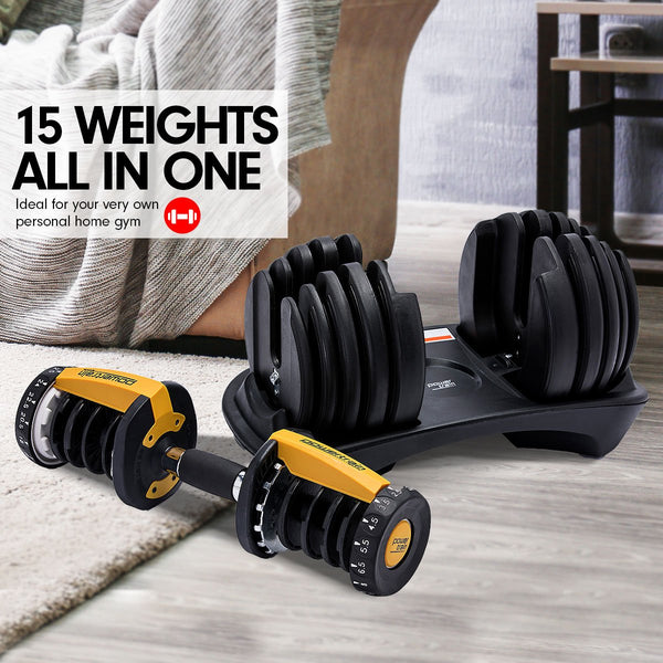 Powertrain 48kg  Adjustable Dumbbell Home Gym Set Gold Powertrain