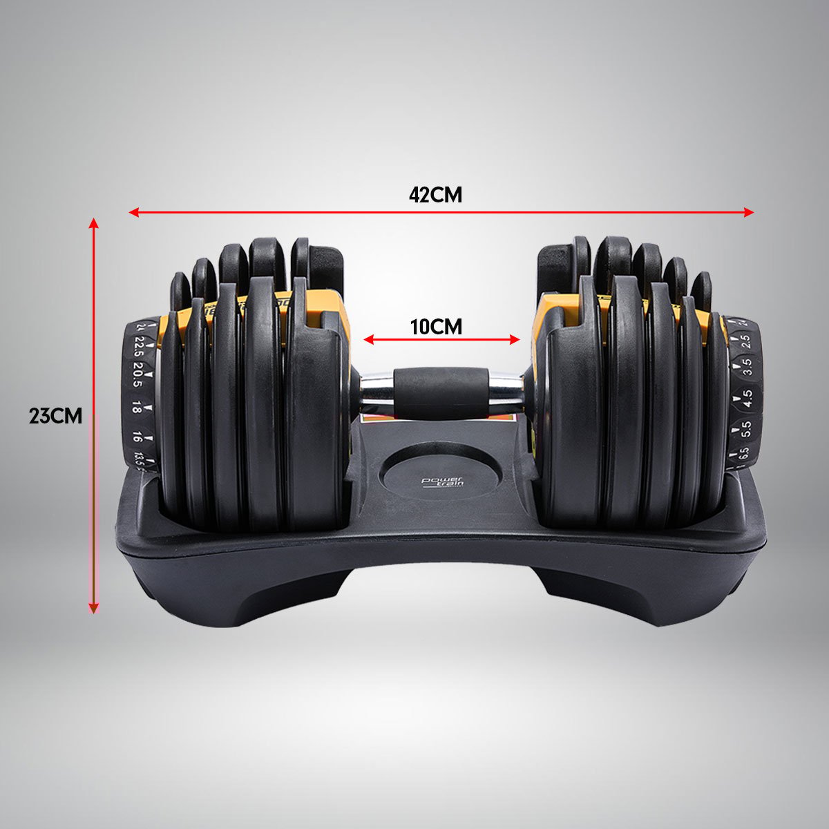 Powertrain 48kg  Adjustable Dumbbell Home Gym Set Gold Powertrain