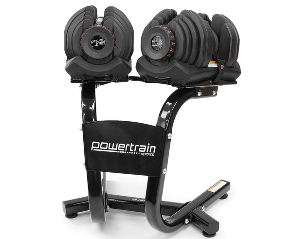 Powertrain 2x 40kg Powertrain Adjustable Dumbbells with Stand Powertrain
