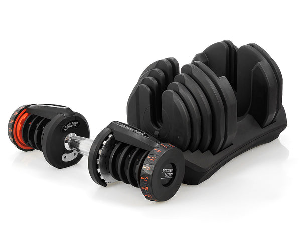 Powertrain 2x 40kg Powertrain Adjustable Dumbbells with Stand Powertrain