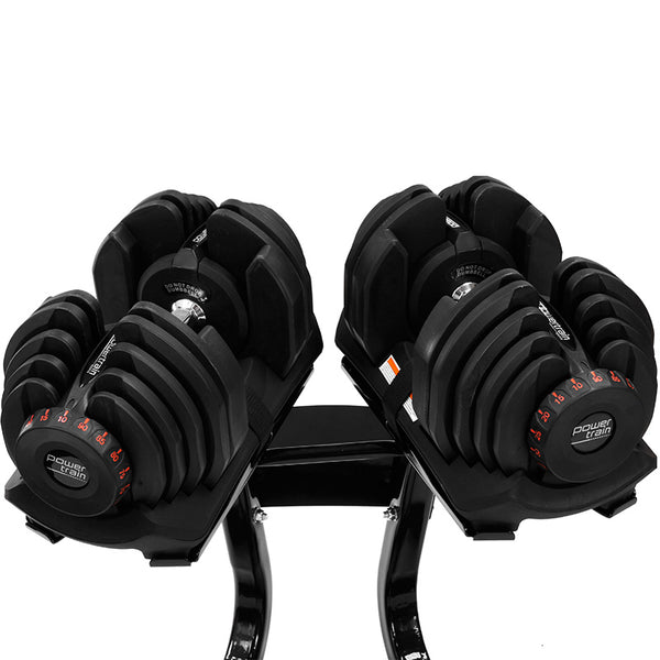 Powertrain 2x 40kg Powertrain Adjustable Dumbbells with Stand Powertrain