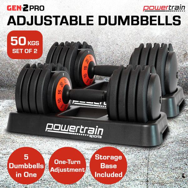 Powertrain GEN2 Pro Adjustable Dumbbell Set - 50kg Powertrain
