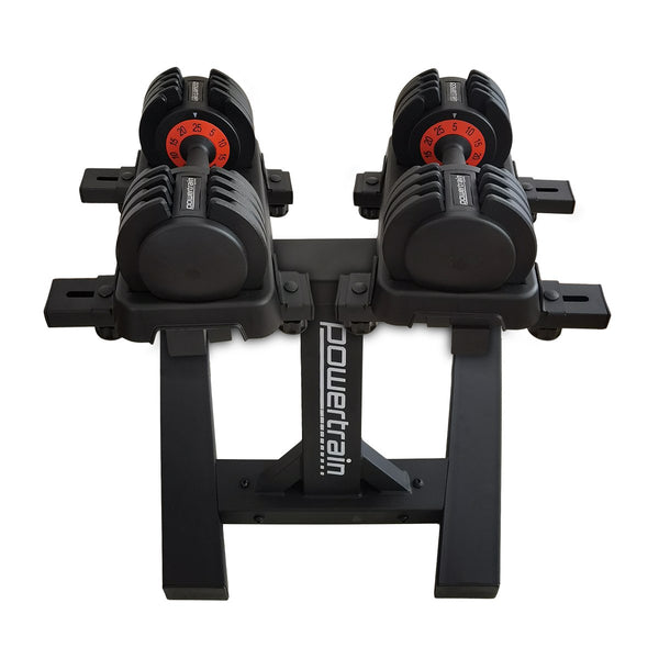 Powertrain GEN2 Pro Adjustable Dumbbell Set - 2 x 25kg (50kg) Home Gym Weights with Stand Powertrain