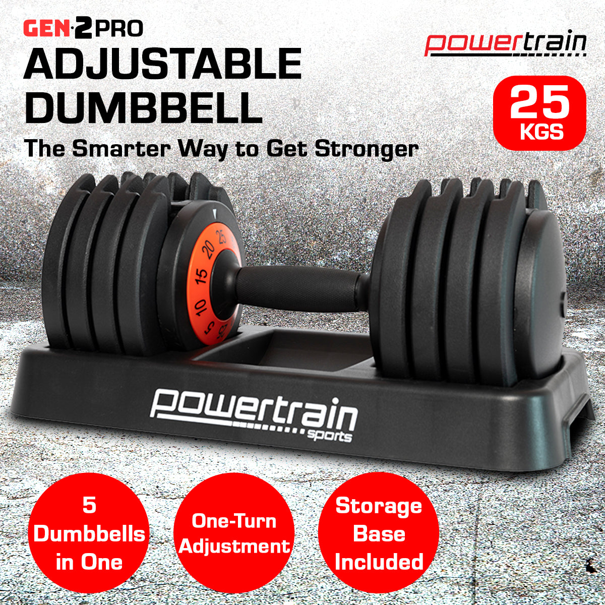 Powertrain GEN2 Pro Adjustable Dumbbell Weights- 25kg Powertrain