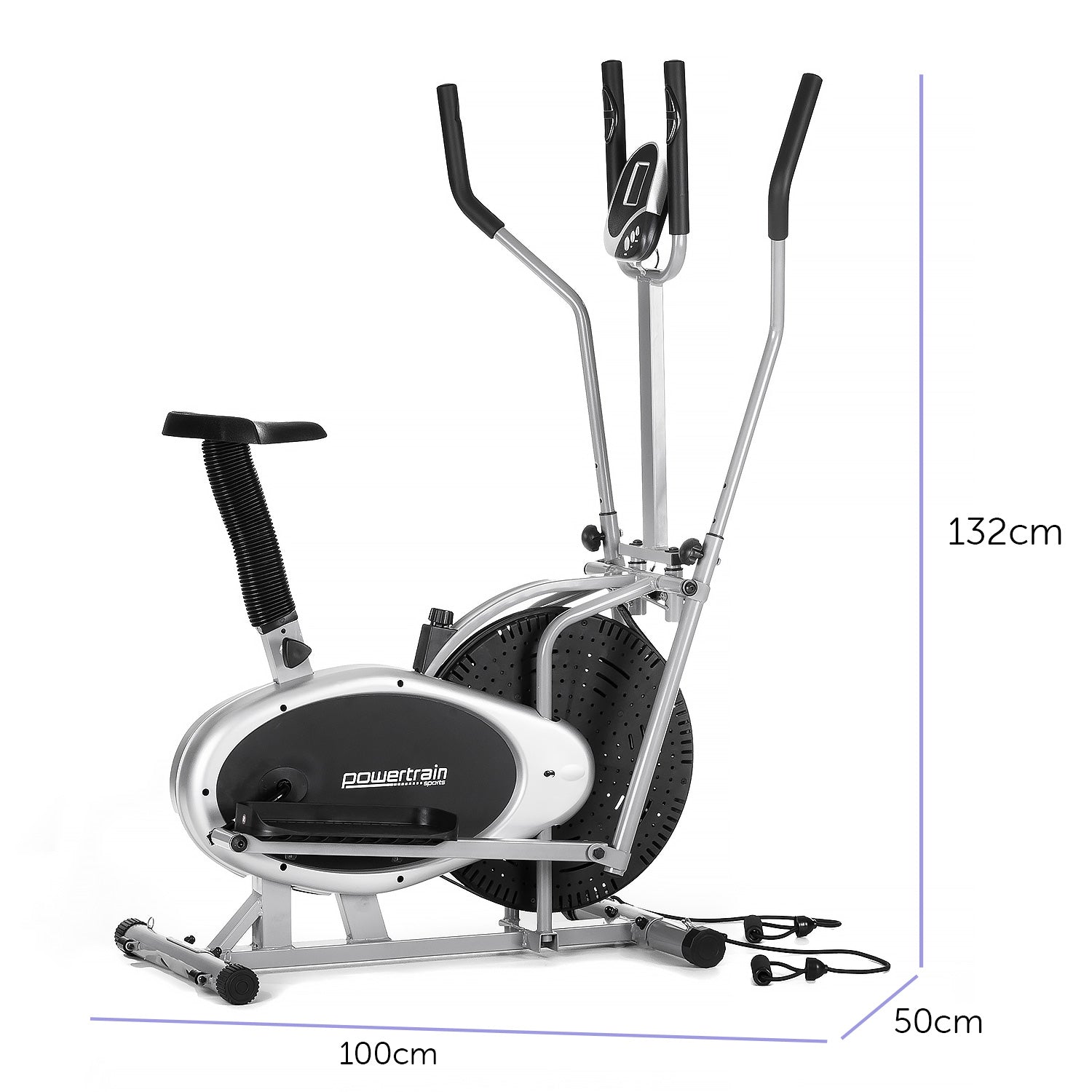 Powertrain 3-in-1 Elliptical Cross Trainer Exercise Bike with Resistance Bands Powertrain