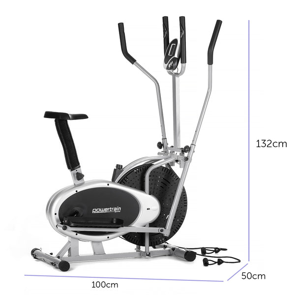 Powertrain 3-in-1 Elliptical Cross Trainer Exercise Bike with Resistance Bands Powertrain