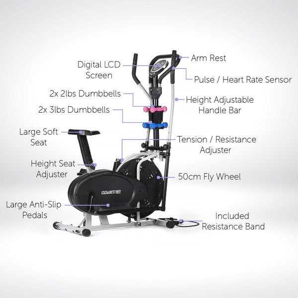 Powertrain 5-in-1 Elliptical Cross Trainer Bike with Dumbbell Sets Powertrain