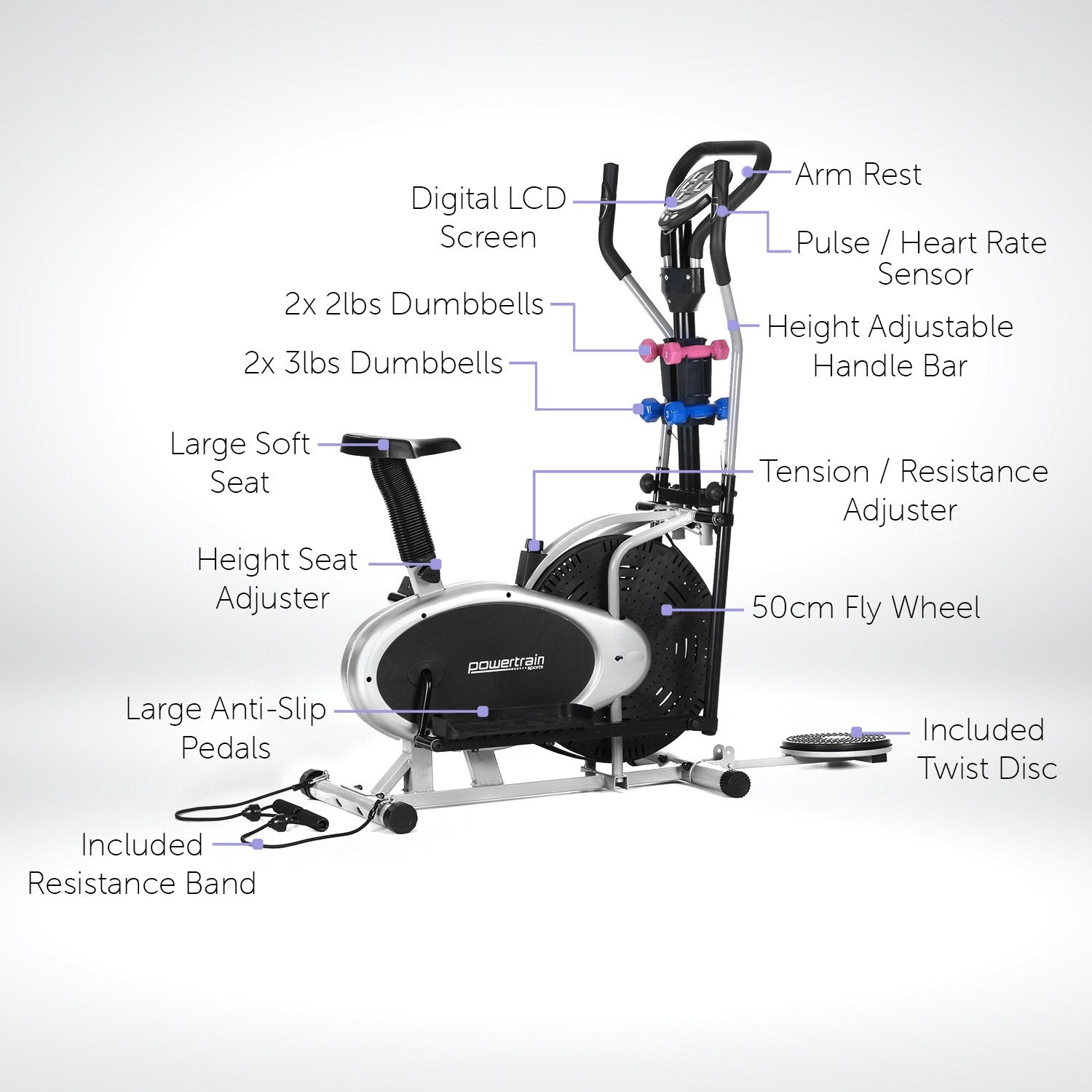 Powertrain 6-in-1 Elliptical Cross Trainer Bike with Weights and Twist Disc Powertrain