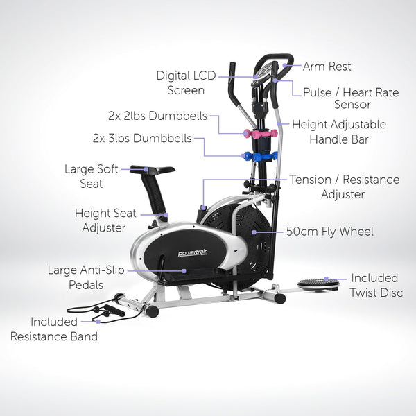Powertrain 6-in-1 Elliptical Cross Trainer Bike with Weights and Twist Disc Powertrain