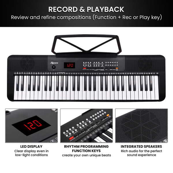 Karrera 61-Key Electronic Piano Keyboard with LED and Folding Stand in Black CHJ-SD1 Awezingly