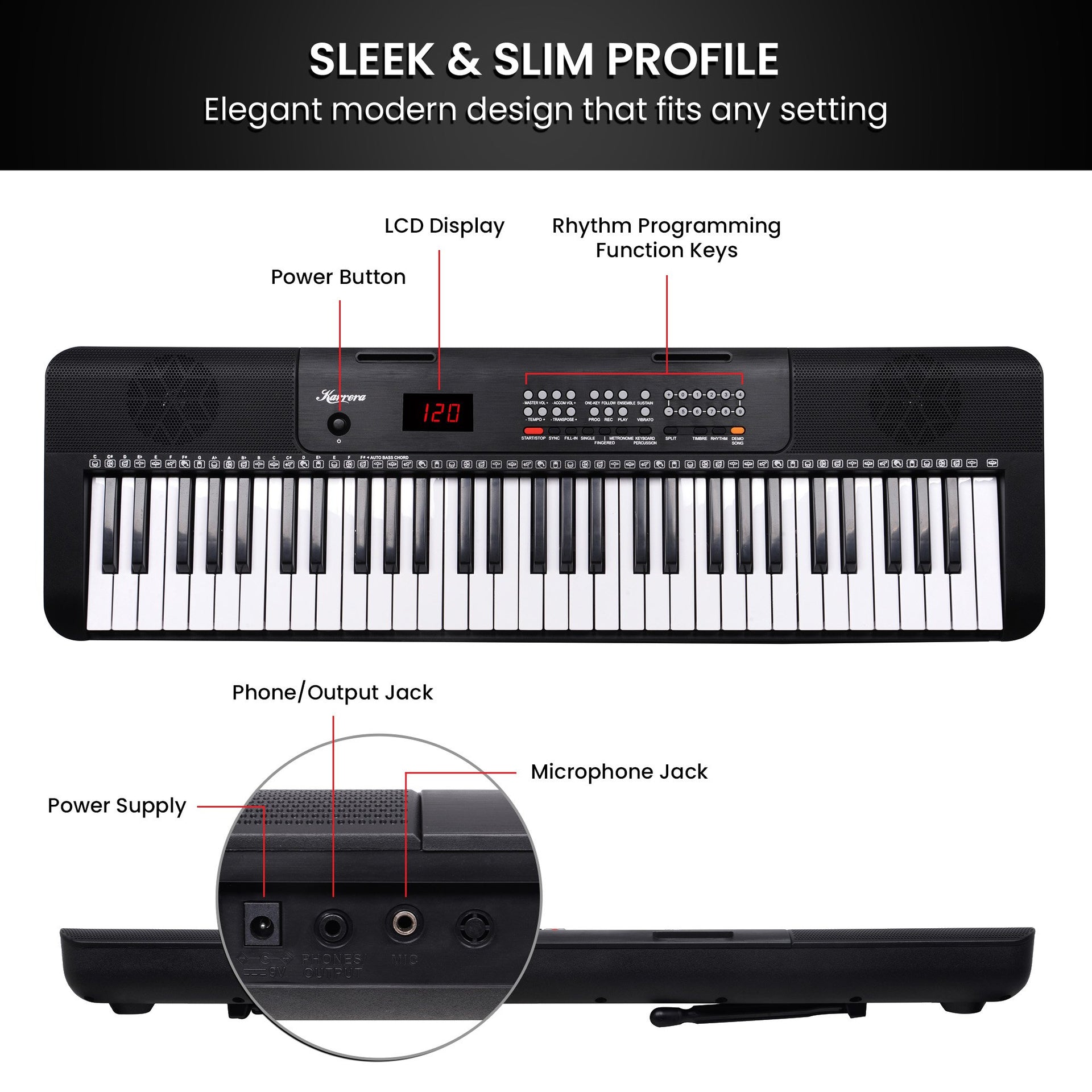 Karrera 61-Key Electronic Piano Keyboard with LED and Folding Stand in Black CHJ-SD1 Awezingly