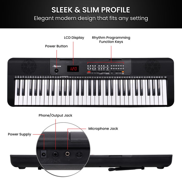 Karrera 61-Key Electronic Piano Keyboard with LED and Folding Stand in Black CHJ-SD1 Awezingly