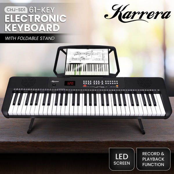 Karrera 61-Key Electronic Piano Keyboard with LED and Folding Stand in Black CHJ-SD1 Awezingly