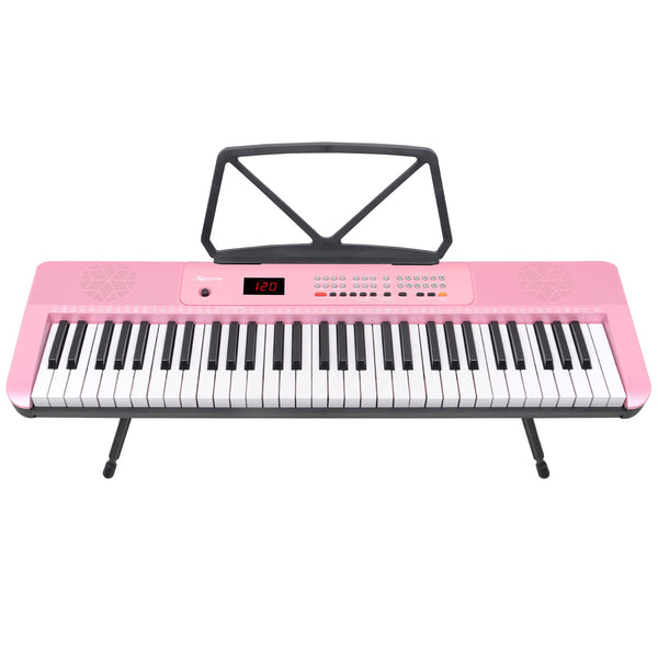 Karrera 61-Key Electronic Piano Keyboard with LED and Folding Stand in Pink CHJ-SD1 Awezingly