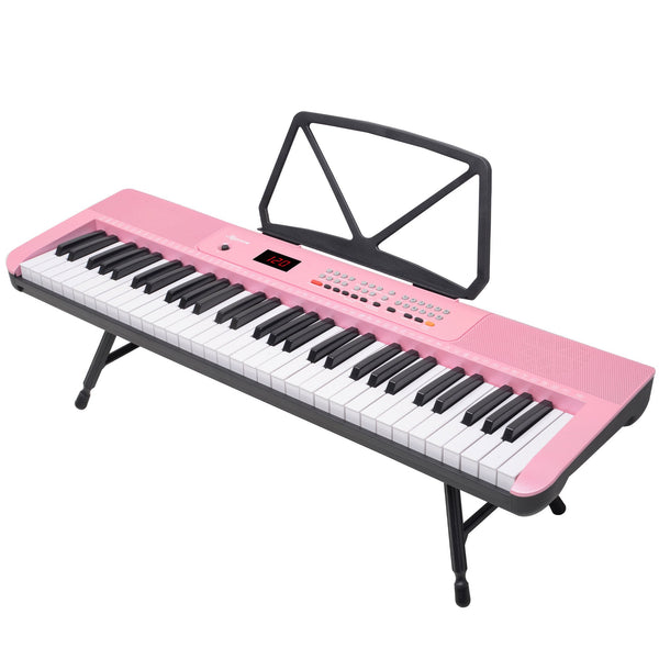 Karrera 61-Key Electronic Piano Keyboard with LED and Folding Stand in Pink CHJ-SD1 Awezingly
