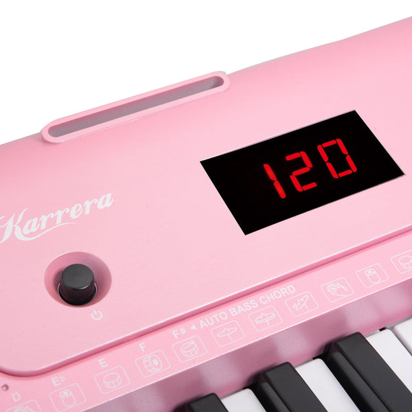 Karrera 61-Key Electronic Piano Keyboard with LED and Folding Stand in Pink CHJ-SD1 Awezingly