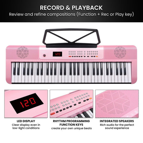 Karrera 61-Key Electronic Piano Keyboard with LED and Folding Stand in Pink CHJ-SD1 Awezingly