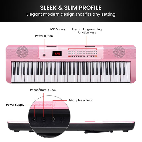 Karrera 61-Key Electronic Piano Keyboard with LED and Folding Stand in Pink CHJ-SD1 Awezingly