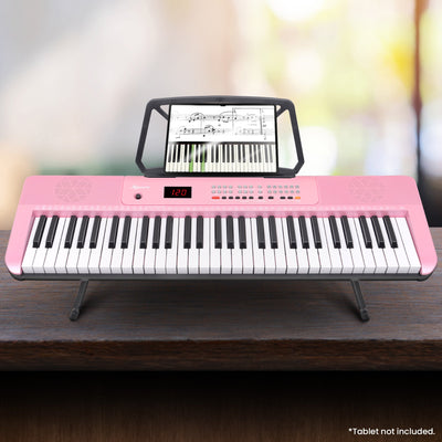 Karrera 61-Key Electronic Piano Keyboard with LED and Folding Stand in Pink CHJ-SD1