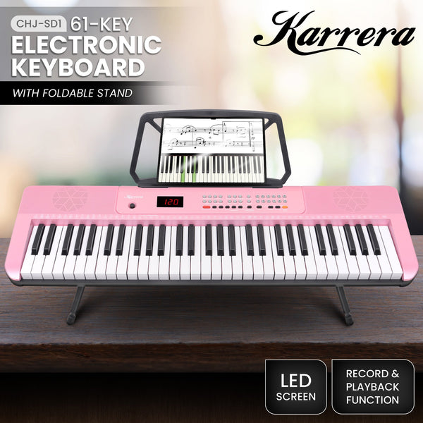 Karrera 61-Key Electronic Piano Keyboard with LED and Folding Stand in Pink CHJ-SD1 Awezingly
