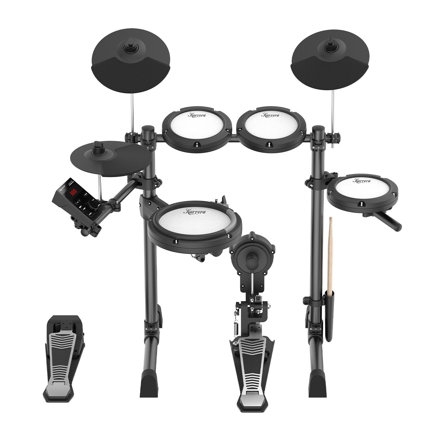 Karrera 18S Electronic Drum Kit Mesh Pads 8in Snare Bluetooth Sounds USB/MIDI Output Kick Pedals Drum Coach & Metronome Awezingly