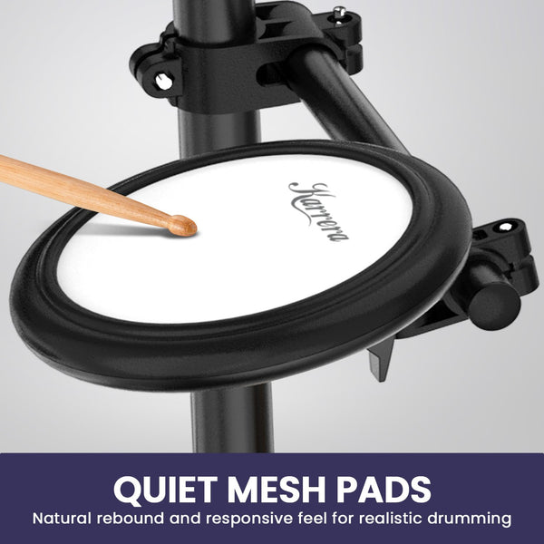 Karrera 18S Electronic Drum Kit Mesh Pads 8in Snare Bluetooth Sounds USB/MIDI Output Kick Pedals Drum Coach & Metronome Awezingly