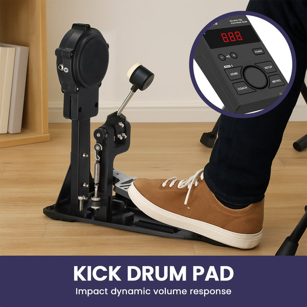 Karrera 18S Electronic Drum Kit Mesh Pads 8in Snare Bluetooth Sounds USB/MIDI Output Kick Pedals Drum Coach & Metronome Awezingly