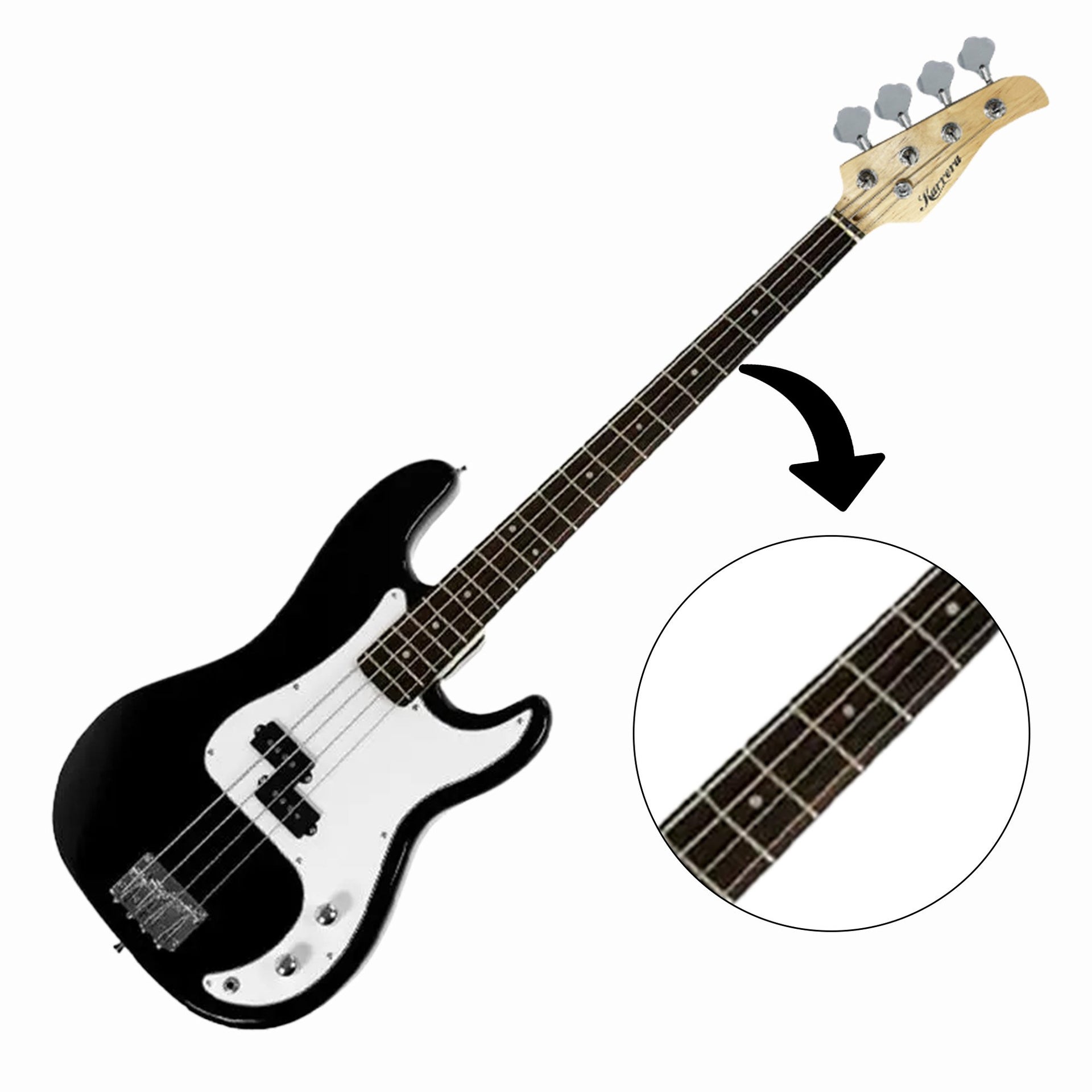 Karrera 39in Electric Guitar Bass Tuner Music 4-String Instrument Full Size Black Karrera